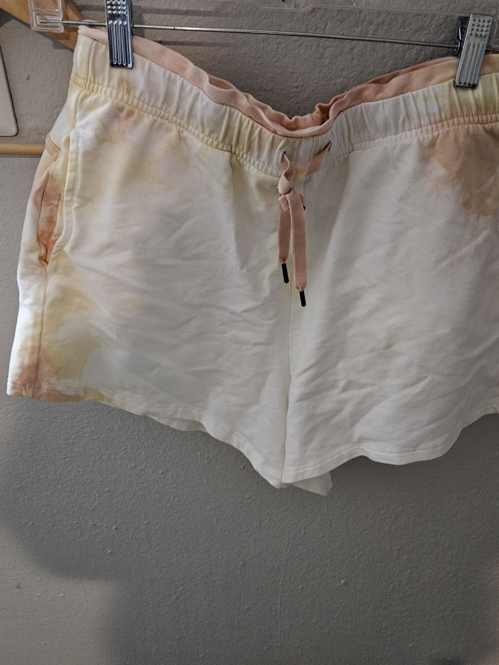 Fila Cream Pull-On Athletic Shorts with Peach Tie-Dye Accents